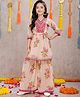 Joy Cotton Cotton Woven Three Fourth Sleeves Floral Printed Kurti & Gharara Set - Pink