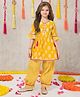 Joy Cotton Cotton Woven Three Fourth Sleeves Floral Printed Kurti & Salwar Set - Yellow