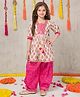 Joy Cotton Cotton Woven Three Fourth Sleeves Floral Printed Kurti & Salwar Set - White