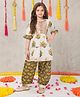 Joy Cotton Cotton Woven Three Fourth Sleeves Floral Printed Kurti & Salwar Set - White