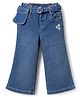 Babyhug Full Length Denim Jeans with Stretch Belt & Floral Embroidery - Blue