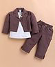 KIDZELLO Cotton Knit Full Sleeves Solid Jacket & Cargo Pant With Tee Set - Coffee
