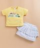 KIDZELLO Cotton Knit Half Sleeves Typography Printed Top & Skirt Set - Lemon