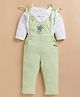 KIDZELLO Cotton Knit Full Sleeves Floral Patch Detailed Dungaree With Tee - Green