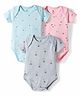 I Bears Interlock Knit Half Sleeves Onesies With Elephant & Bird Print Pack of 3 - Grey Pink & Light Blue