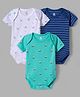 I Bears Interlock Knit Half Sleeves Onesies With Turtle & Boat Print Pack of 3 - White Aqua & Navy Blue
