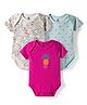 I Bears Interlock Knit Half Sleeves Onesies With Fruit & Floral Print Pack of 3 - Fucshia Light Blue & White