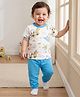 Doodle Poodle 100% Cotton Single Jersey Knit Half Sleeves T-Shirt & Lounge Pant Set With Car Print - White & Blue