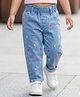 Babyhug Denim Full Length Jeans With Stretch & Hearts Embroidery - Blue