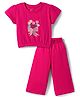 Kookie Kids Single Jersey Knit Half Sleeves Top & Pant Set with Floral Applique - Pink
