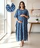 Bella Mama Cotton Woven Half Sleeves Maternity Kaftan With Floral Print - Blue