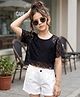 OLLINGTON ST. Half Sleeves Top & Twill Shorts With Inner T-Shirts Set - Black & White