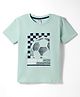 Taeko Single Jersey Knit Half Sleeves T-Shirt With Text Print - Aqua