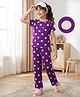 Pine Kids Single Jersey Knit Half Sleeves Co-ords Top & Pajama Night Suit with Polka Dot Print - Purple