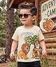 Kookie Kids Single Jersey Knit Half Sleeves T-Shirt With Lion & Tiger Print - Off White