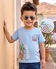 Kookie Kids Single Jersey Knit Half Sleeves T-Shirt With Beach Print - Blue