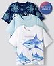 Primo Gino 100% Cotton Knit Oversized Drop Shoulder Half Sleeves T-Shirts With Front Digital & Discharge Shark & Tree Print Pack Of 3 - White,Navy & Blue