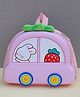Dukiekooky Kids Pink with Green Accents Bunny and Strawberry Design Car Shaped School Backpack-Height 9 Inches