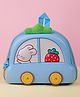 Dukiekooky Kids Blue with Green Accents Bunny and Strawberry Design Car Shaped School Backpack- Height9 Inches