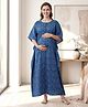 Bella Mama Cotton Woven Half Sleeves Maternity Kaftan With Floral Print - Blue