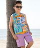 OLLINGTON ST. Cotton Knit Sleeveless Printed T-Shirt & Shorts Set - Multicolor & Lavendar