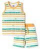 Doodle Poodle 100% Cotton Knit Sleeveless Striped & Palm Tree Printed Co-Ords Tank T-Shirt & Shorts Set - White & Orange