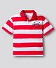 Primo Dino 100% Cotton Knit Oversized Drop Shoulder Half Sleeves Striped Polo T-Shirt - White & Red