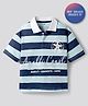 Primo Gino  100% Cotton Knit  Half Sleeves Oversized Drop Shoulder Striped Polo T-Shirt With Embroidery - Navy Blue