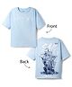 Primo Gino 100% Cotton Drop Shoulder Half Sleeves Oversized T-Shirt With Nautical Theme Print - Light Blue