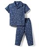 Teddy Sinker Knit Half Sleeves Co-ords Night Suit With Rocket Print - Navy Blue