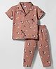 Teddy Sinker Knit Half Sleeves Co-ords Night Suit With  Tropical Theme Print - Brown