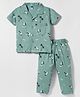 Teddy Sinker Knit Half Sleeves Co-ords Night Suit With  Tropical Theme Print - Olive Green