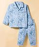 Teddy Sinker Knit Full Sleeves Co-ords Night Suit With Teddy Print - Blue
