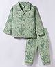Teddy Sinker Knit Full Sleeves Co-ords Night Suit With Teddy Print - Green