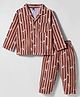 Teddy Sinker Knit Full Sleeves Co-ords Night Suit With Stripes - Brown
