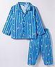 Teddy Sinker Knit Full Sleeves Co-ords Night Suit With Stripes - Blue