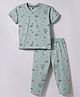 Teddy Sinker Knit Half Sleeves Co-ords Night Suit With Dino Print - Sea Green