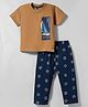 Teddy Sinker Knit Half Sleeves Night Suit With Nautical Theme Print - Purple