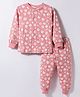 Teddy Sinker Knit Full Sleeves Co-ords Night Suit With Bear Print - Pink