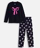 Nap Chief Pure Cotton Knit Full Sleeves Bows Printed Night Suit Set - Jet Black