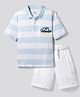 Primo Gino 100% Cotton Knit Half Sleeves Striped T-Shirt with Text Embroidery & Shorts Set -  White