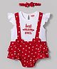 Babyhug 100% Cotton Knit Frill Sleeves Onesie with Headband Heart Print & Bow Applique - Red & White