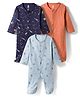 I Bears Interlock Knit Full Sleeves Footed Rompers with Space Theme Print Pack of 3 - Orange Navy & Light Blue