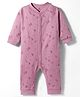 I Bears Interlock Knit Full Sleeves Front Open Romper with Bunny Print - Purple