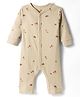 I Bears Interlock Knit Full Sleeves Front Open Romper with Jungle Theme Print - Beige