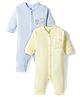 I Bears Interlock Knit Full Sleeves Front Open Rompers with Animal Print Pack of 2 - Light Blue & Yellow