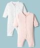 I Bears Interlock Knit Full Sleeves Front Open Rompers with Floral Print & Stripes Pack of 2- White & Pink