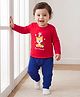 Doodle Poodle 100% Cotton Single Jersey Knit Full Sleeves T-Shirt & Trouser Set With Tiger Print - Red & Blue