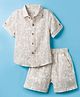 JASH KIDS Cotton Woven Half Sleeves Co-ords Shirt & Shorts Set with Tropical Theme Print - Beige