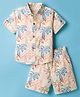 JASH KIDS Cotton Woven Half Sleeves Shirt & Shorts Co-ord Set With Tree Print - Blue